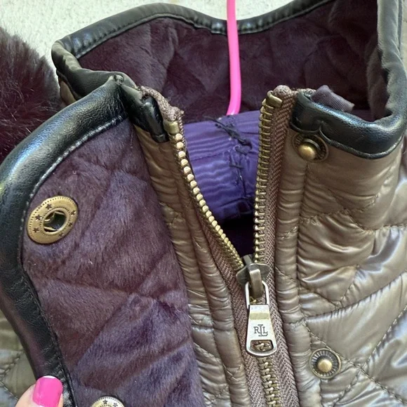 Lauren Ralph Lauren Olive/Black Diamond Quilted Coat with Hood Size Small - Picture 4 of 14